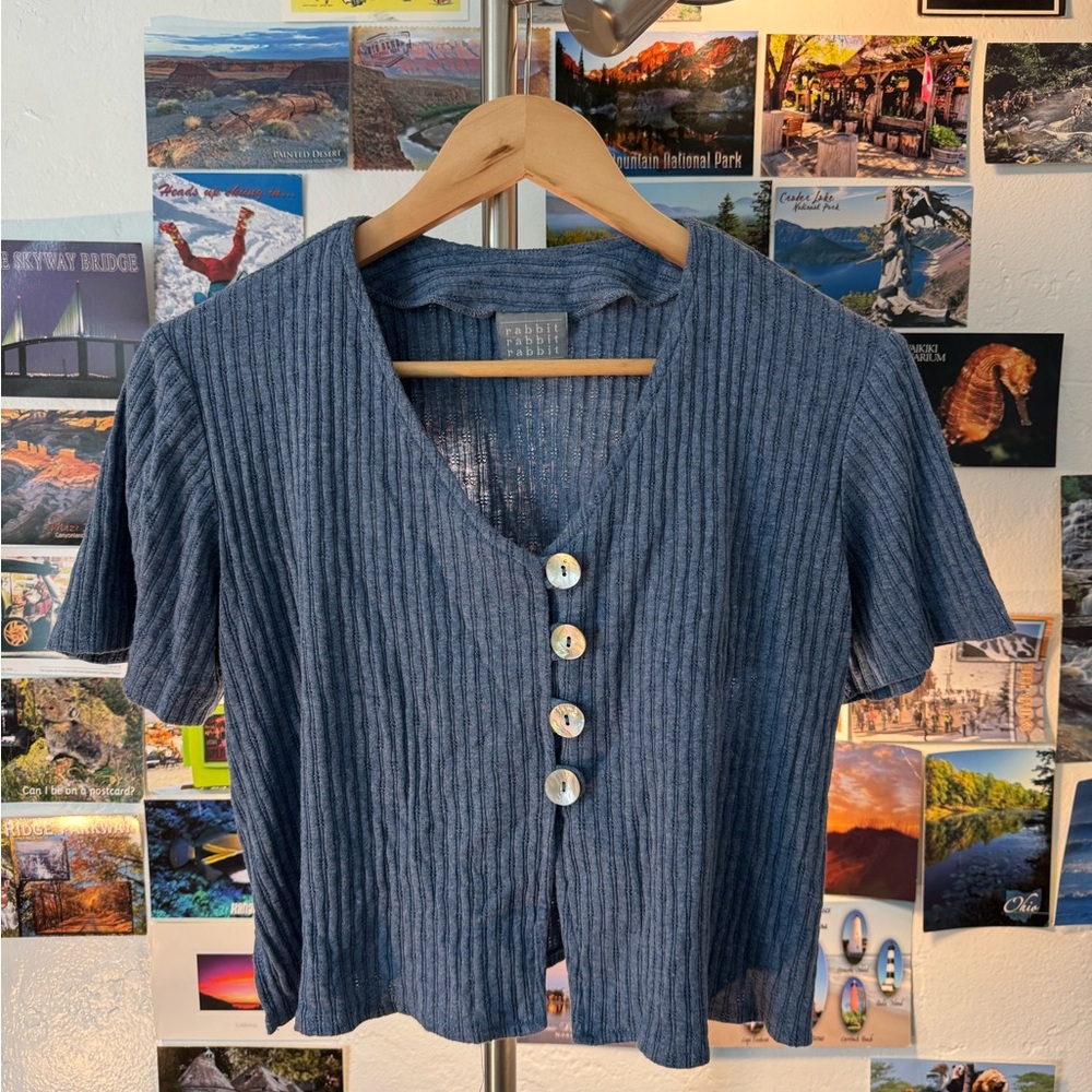 Rabbit Rabbit Rabbit Blue Ribbed Button-Down Shirt